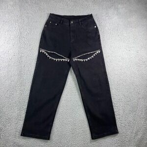 Crystal Slit Cutout Jeans Women Large‎ 29x26 High Rise Straight Leg Black Denim